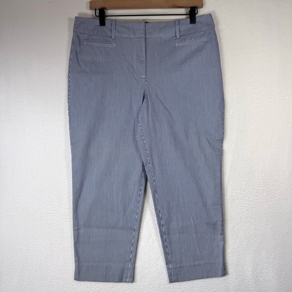 Talbots Womens The Perfect Crop Pants Blue Pinstripe Cotton Blend Petite 10P